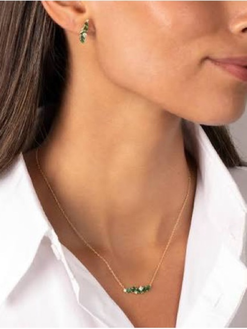 Adina Eden Emerald Green CZ Baguette Earring & Necklace Combo Set